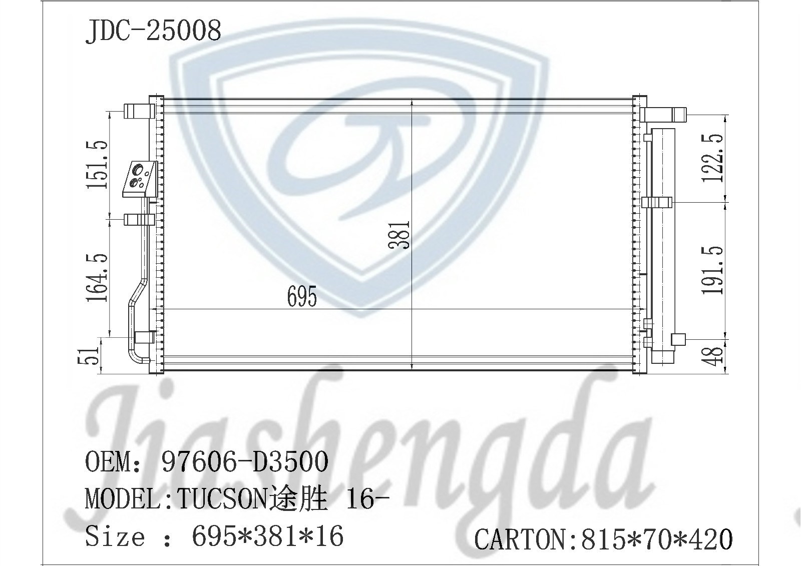 Automotive Air Conditioning Cooling System Condenser for Hyundai Tucson′ 16 97606D3500